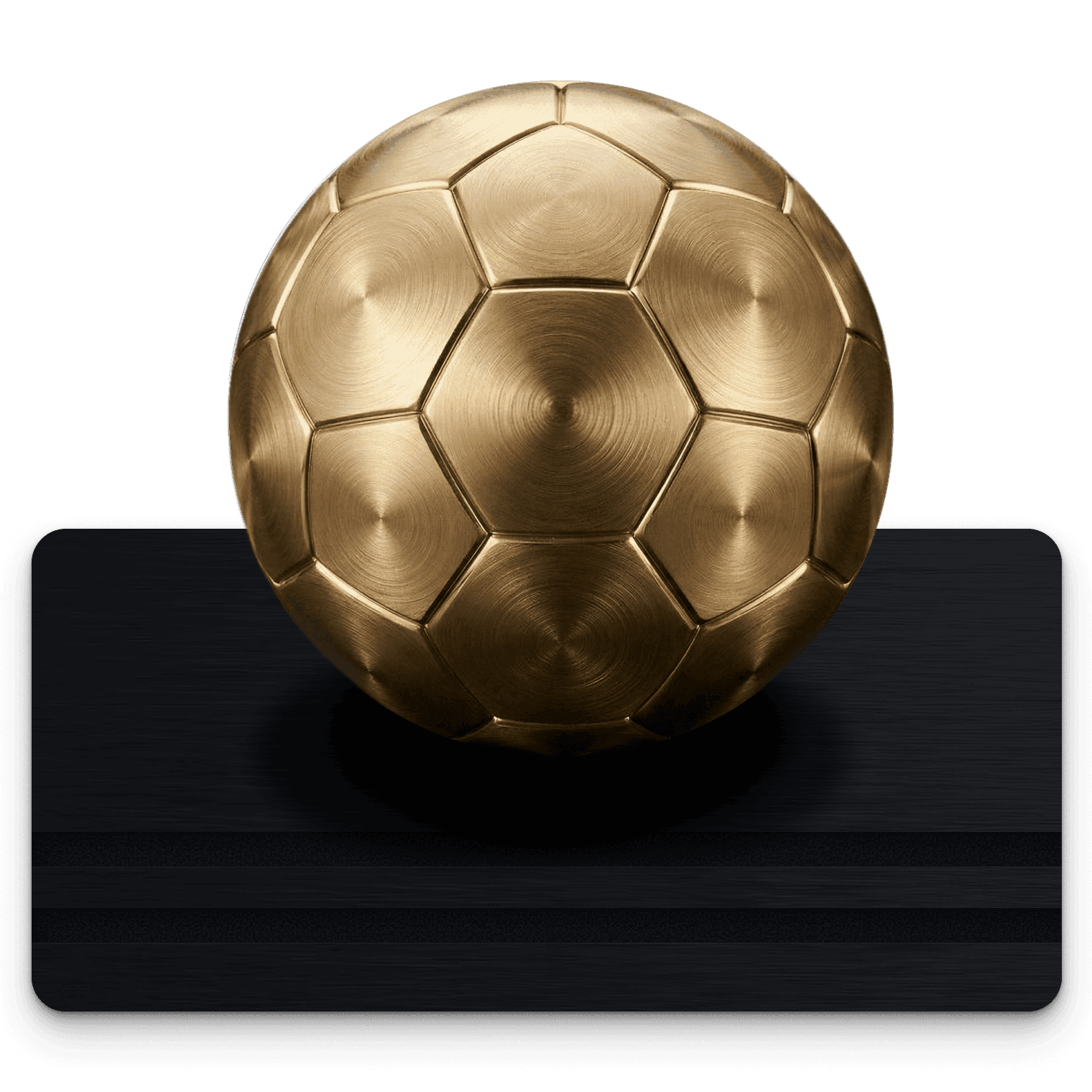 Gold soccer ball displayed on a podium